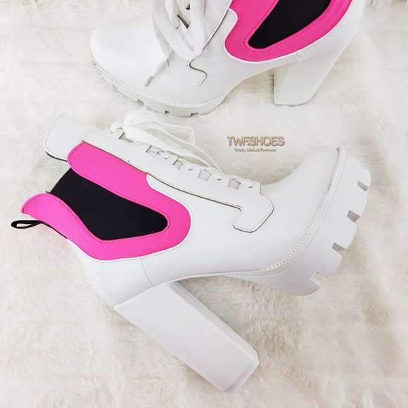 Cape Robbin Shoes - 4" Heel Chunky Platform Ankle Boots White Pink